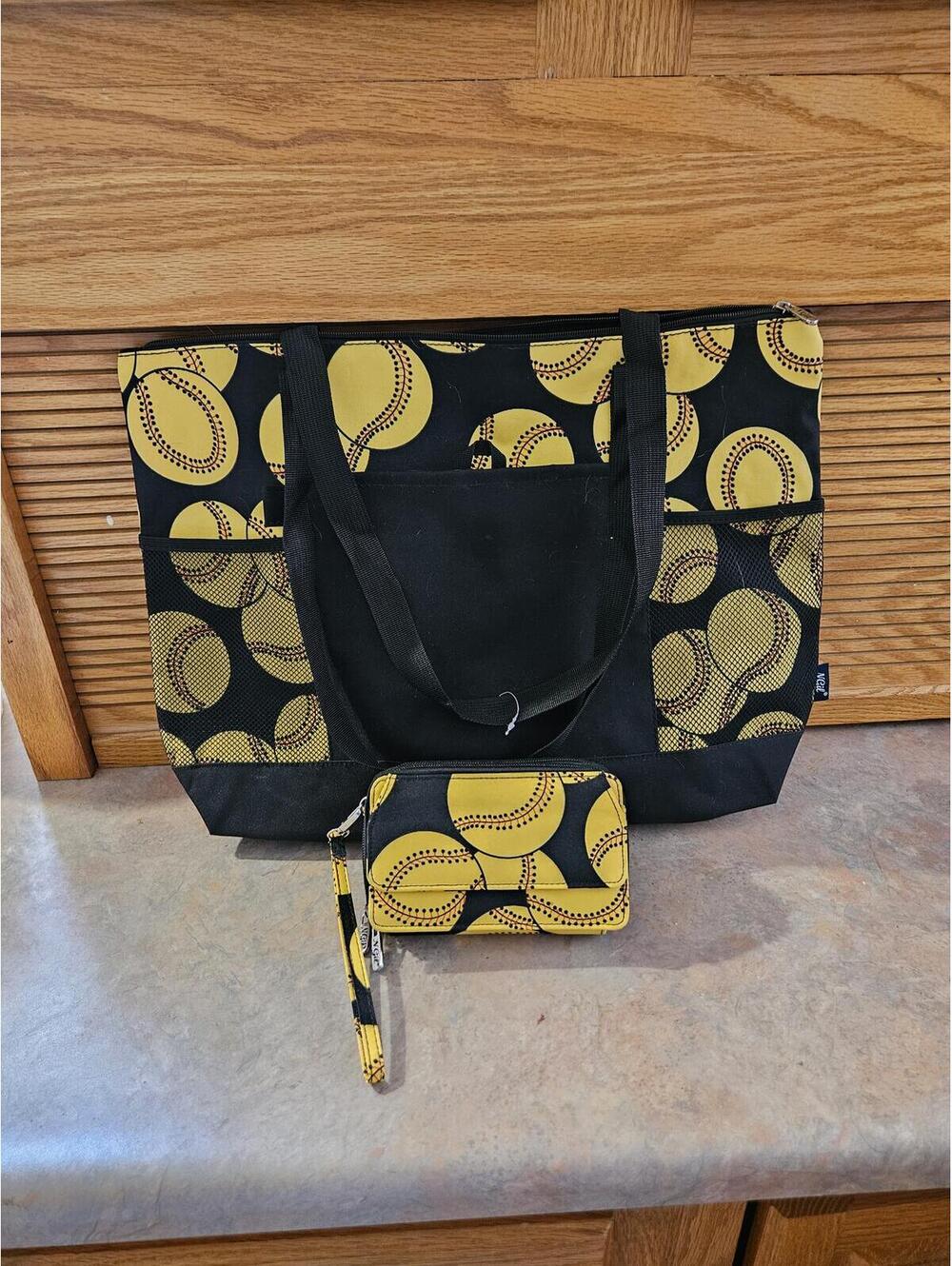 NGil Softball Themed Canvas Tote Bag with Matching Wristlet NWOT